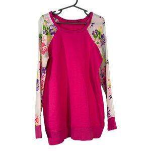 Pink & Floral Long Sleeve Girls Size Large 10 12 Raglan Sweatshirt NO Size Tag